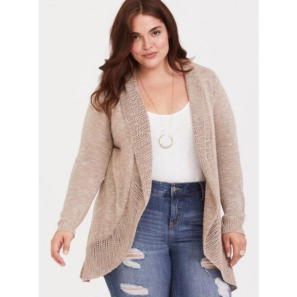 torrid Sweaters - Torrid Womens Open Stitch Curve Hem Sweater Cardigan in‎ Tan Sz 4X | Casual Fall